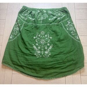 Raviya Ladies Strapless Green & White Embroidered Tunic. Sz L. 100% Cotton. #Y2K